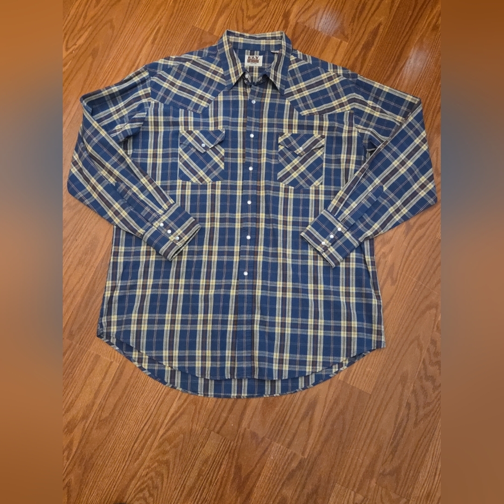 Ely Cattleman Western Pearl Snap Long Sleeve Shirt Xl Plaid Cowboy